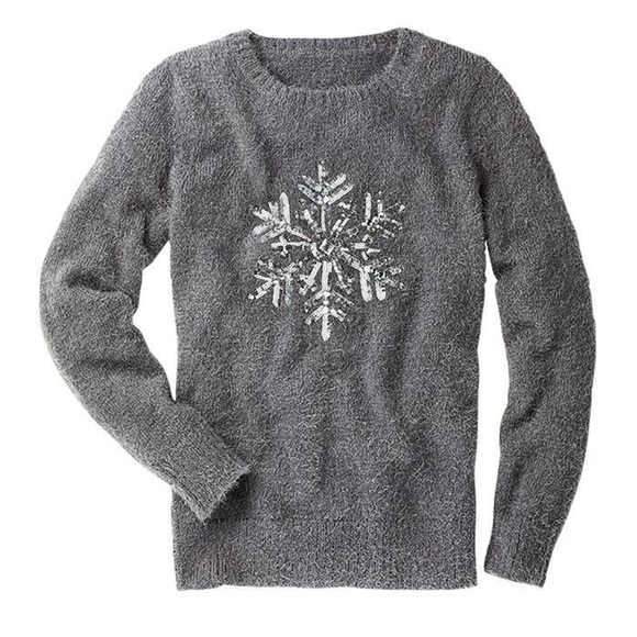 Avon Gray Crew Neck Sweater with Snowflake Design Size L - Picture 3 of 8